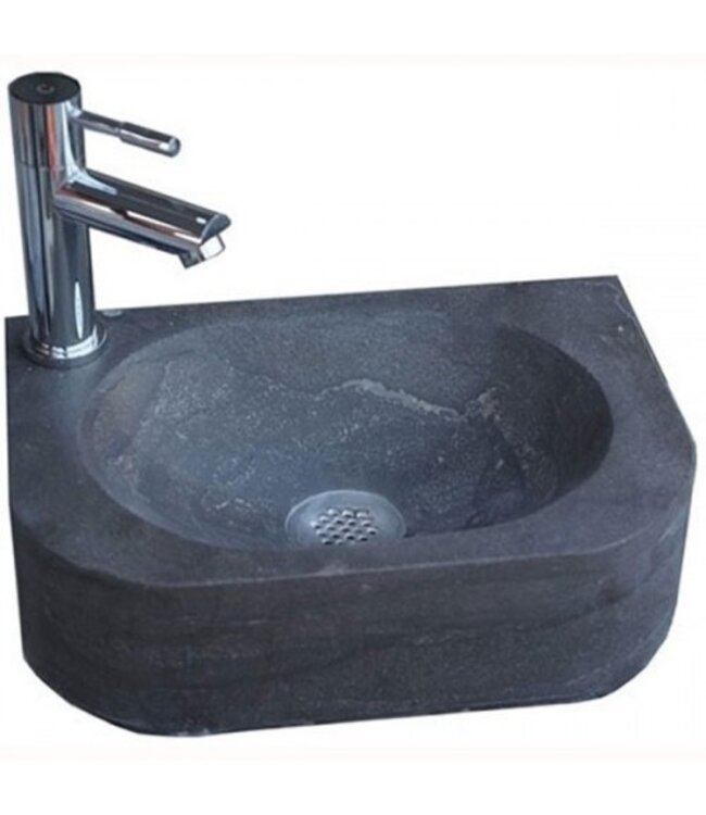 Fontein Toilet Halfrond Links 35x24x10cm Natuursteen Antraciet Kraangat Rechts / Links