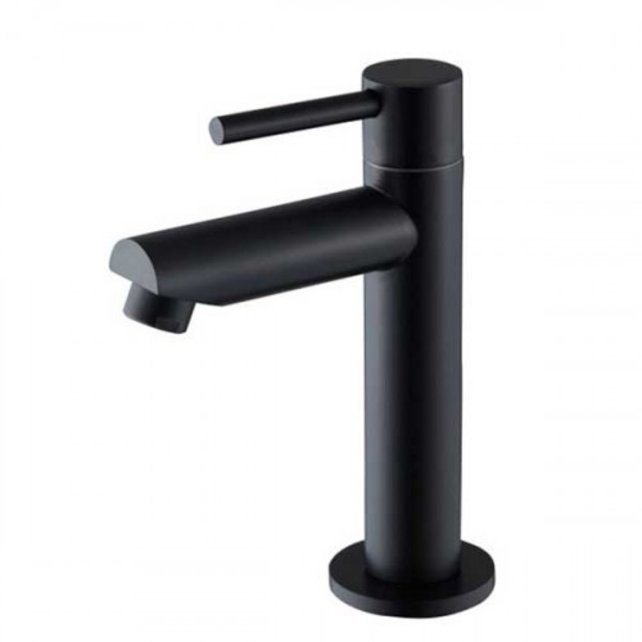 Largo Fonteinkraan Rond Mat Zwart Laag Opbouw Toiletkraan 1-Greeps 15cm rechte uitloop