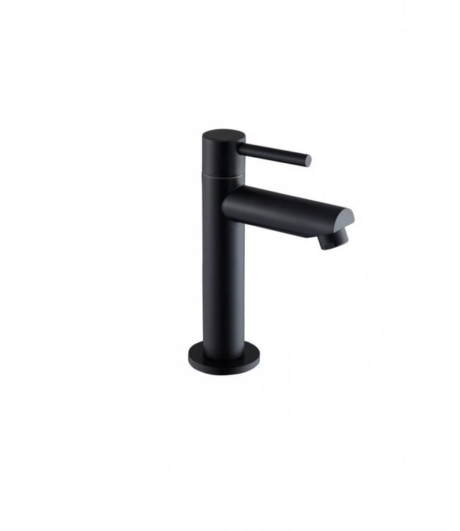 Largo Fonteinkraan Rond Mat Zwart Laag Opbouw Toiletkraan 1-Greeps 15cm rechte uitloop