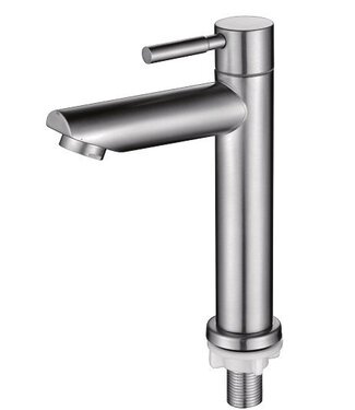 SANI-SUPPLY Fonteinkraan RVS Rond Laag Rechte uitloop Toiletkraan Opbouw 1-Greeps 15cm