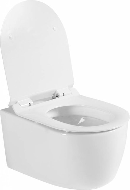 SaniPro Hangtoilet Compact 48cm incl. Softclose Toiletbril Glans Wit D-Vorm SaniPro Hangtoilet Compact 48cm incl. Softclose Toiletbril Glans Wit D-Vorm