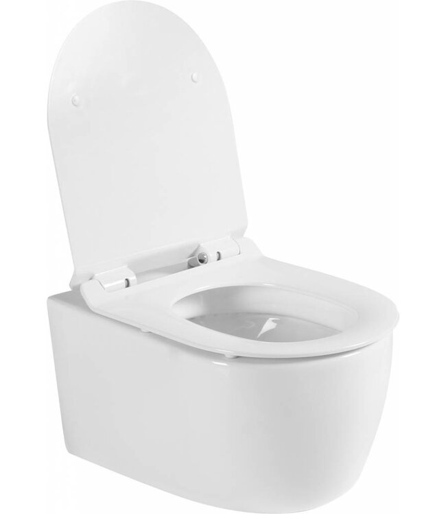 SaniPro Hangtoilet Compact 48cm incl. Softclose Toiletbril Glans Wit D-Vorm