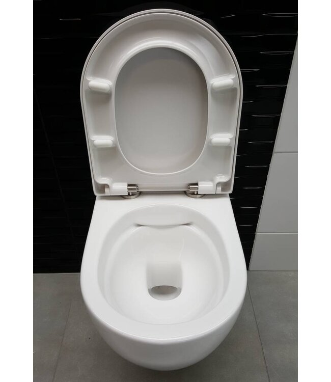 SANI-SUPPLY SaniPro Easy Flush Compact Hangtoilet Randloos incl.softclose toiletzitting 36x48x25cm