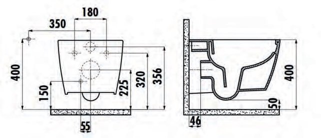 Randloos Hangtoilet Freedom FE322 met bidet Glans Wit incl. Softclose toiletbril Creavit 51x35x38cm
