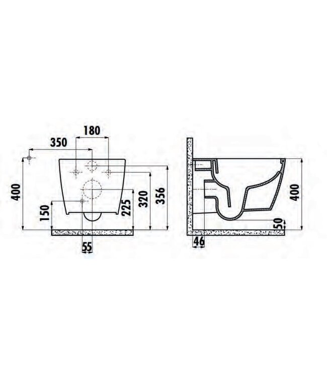 Randloos Hangtoilet Freedom FE322 met bidet Glans Wit incl. Softclose toiletbril Creavit 51x35x38cm