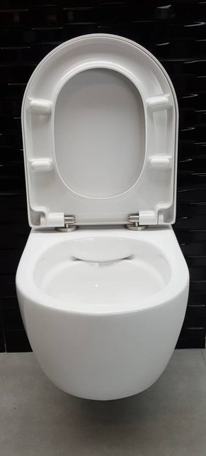SaniPro Easy Flush Randloos Hangtoilet Glans Wit Incl. Toiletbril (BxLxH) 36x54x25cm