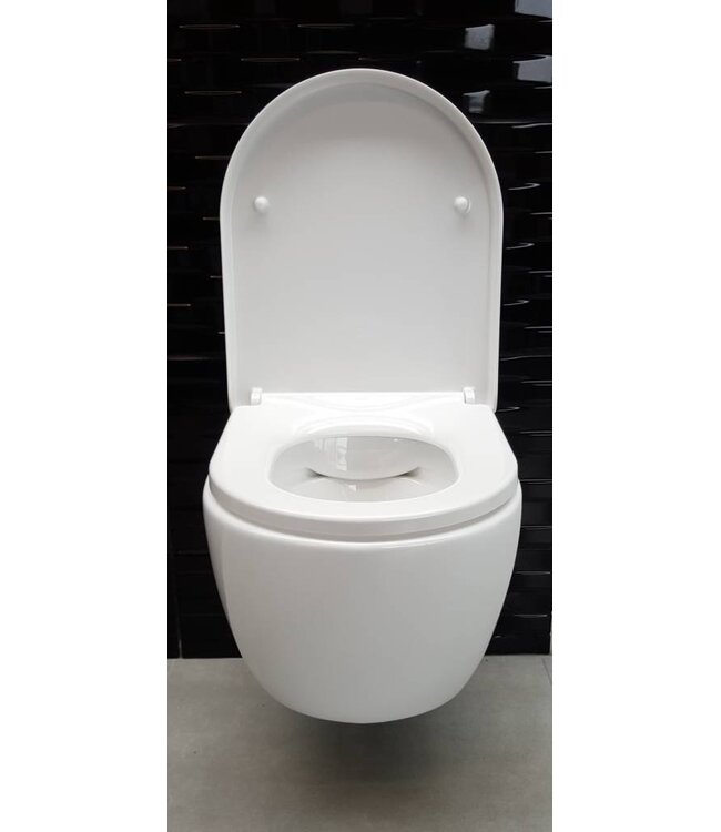 SaniPro Easy Flush Randloos Hangtoilet Glans Wit Incl. Toiletbril (BxLxH) 36x54x25cm