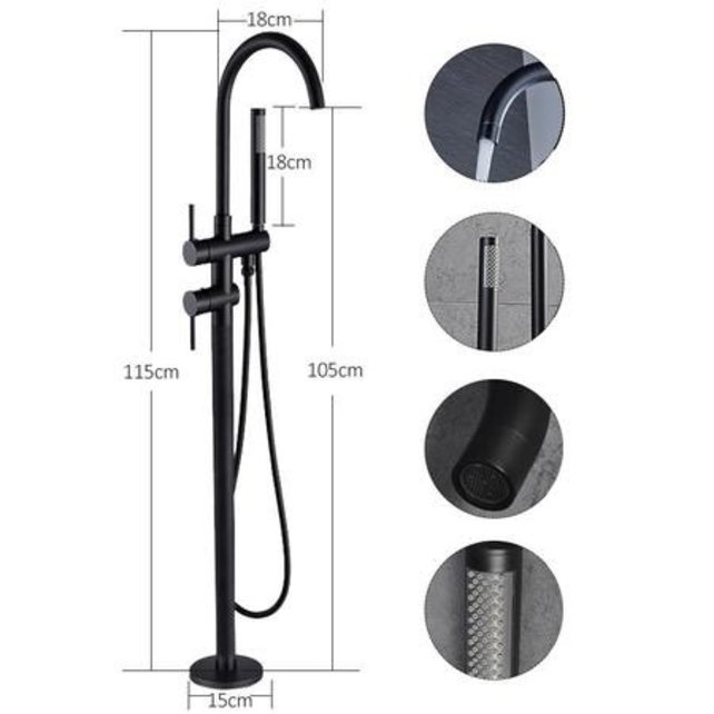 SaniPro Donna Badkraan Vrijstaand Mat Zwart Rond met handdouche Mat Zwart