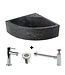 SANI-SUPPLY Fonteinset Toilet Natuursteen Antraciet Kwartrond Hoek 30x30x10cm Met Kraan Rooster En Sifon