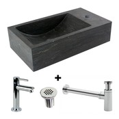 Fonteinset Natuursteen Recto Rechthoek Rechts 40x22x10cm Antraciet incl. Fonteinkraan, Sifon en Rooster Fonteinset Natuursteen Recto Rechthoek Rechts 40x22x10cm Antraciet incl. Fonteinkraan, Sifon en Rooster