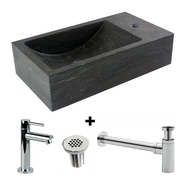Fonteinset Natuursteen Recto Rechthoek Rechts 40x22x10cm Antraciet incl. Fonteinkraan, Sifon en Rooster Fonteinset Natuursteen Recto Rechthoek Rechts 40x22x10cm Antraciet incl. Fonteinkraan, Sifon en Rooster
