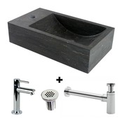 Fonteinset Natuursteen Recto Rechthoek Rechts 40x22x10cm Antraciet incl. Fonteinkraan, Sifon en Rooster Fonteinset Natuursteen Recto Rechthoek Rechts 40x22x10cm Antraciet incl. Fonteinkraan, Sifon en Rooster