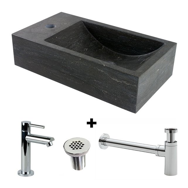 Fonteinset Natuursteen Recto Rechthoek Rechts 40x22x10cm Antraciet incl. Fonteinkraan, Sifon en Rooster Fonteinset Natuursteen Recto Rechthoek Rechts 40x22x10cm Antraciet incl. Fonteinkraan, Sifon en Rooster