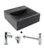 SANI-SUPPLY SaniPro Fonteinset Natuursteen Vierkant 30x30x10cm Antraciet incl. chroom fonteinkraan, Sifon en rooster