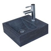 SaniPro Fonteinset Natuursteen Vierkant 30x30x10cm Antraciet incl. chroom fonteinkraan, Sifon en rooster