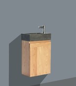 Fonteinkast Compleet Set Eiken met Natuursteen Fonteintje kraangat L/R 40x22x60cm SaniPro Toiletmeubel