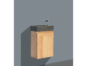 Fonteinkast Compleet Set Eiken met Natuursteen Fonteintje kraangat L/R 40x22x60cm SaniPro Toiletmeubel