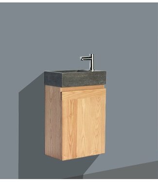 SANI-SUPPLY Fonteinkast Compleet Set Eiken met Natuursteen Fonteintje kraangat L/R 40x22x60cm SaniPro Toiletmeubel