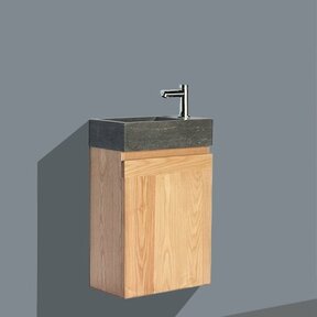 Fonteinkast Compleet Set Eiken met natuursteen Fonteintje kraangat Rechts / Links 40x22x60cm SaniPro Toiletmeubel