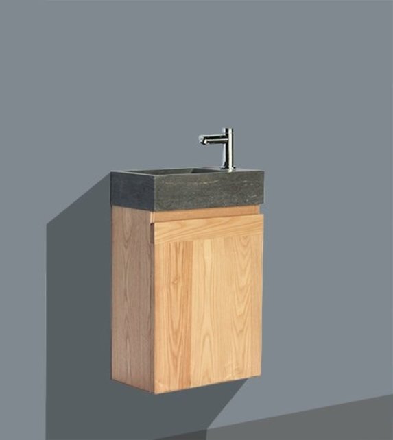 Fonteinkast Compleet Set Eiken met natuursteen Fonteintje kraangat Rechts / Links 40x22x60cm SaniPro Toiletmeubel