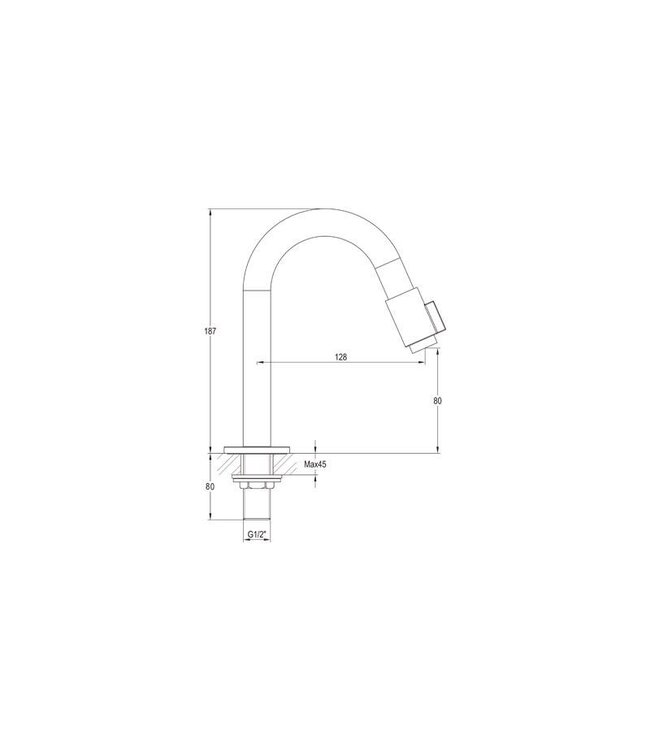 Victory Fonteinkraan Chroom Laag 18,7 cm SaniPro Toiletkraan met draaiknop roterend