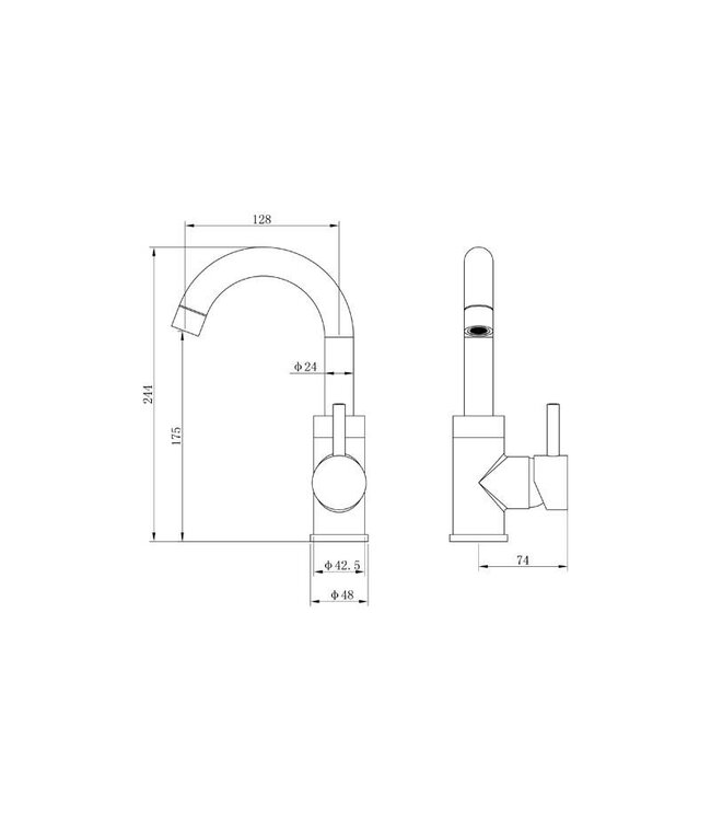 Wastafelkraan Largo Mat Zwart draaibare Uitloop 24cm