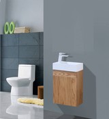 Fonteinkast Compleet Set Eiken met Fonteintje Mineraalmarmer Kraangat Links 40x22x52cm SaniPro Wood Eiken / Multiplex gefineerd waterdicht