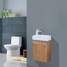 Fonteinkast Compleet Set Eiken met Fonteintje Mineraalmarmer Kraangat Links 40x22x52cm SaniPro Wood Eiken / Multiplex gefineerd waterdicht