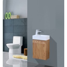 Fonteinkast Compleet Set Eiken met Fonteintje Mineraalmarmer Kraangat Links 40x22x52cm SaniPro Wood Eiken / Multiplex gefineerd waterdicht