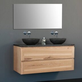 Badkamermeubel Set Wood Eiken 120cm met natuursteen blad en waskommen
