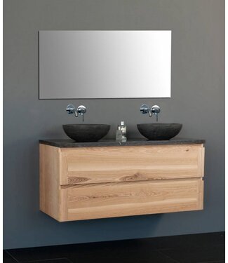 SANI-SUPPLY Badkamermeubel Set Wood Eiken 120cm met natuursteen blad en waskommen