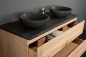 Badkamermeubel Set Wood Eiken 120cm met natuursteen blad en waskommen