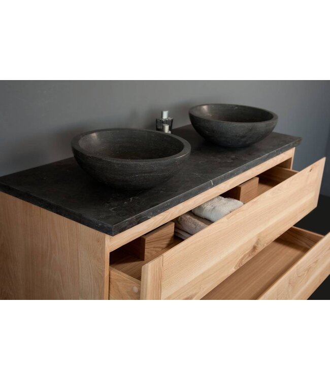 Badkamermeubel Set Wood Eiken 120cm met natuursteen blad en waskommen