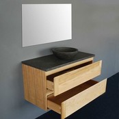 Badkamermeubel Set Wood Eiken 100cm met natuursteen blad en waskom Badkamermeubel Set Wood Eiken 100cm met natuursteen blad en waskom