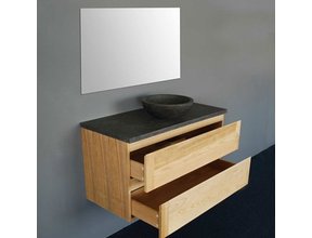 Badkamermeubel Set Wood Eiken 100cm met natuursteen blad en waskom