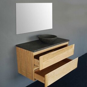Badkamermeubel Set Wood Eiken 100cm met natuursteen blad en waskom