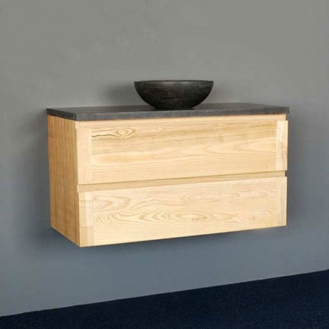Badkamermeubel Set Wood Eiken 100cm met natuursteen blad en waskom Badkamermeubel Set Wood Eiken 100cm met natuursteen blad en waskom