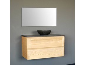 Badkamermeubel Set Wood Eiken 80cm met natuursteen blad en waskom