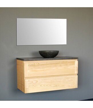 SANI-SUPPLY Badkamermeubel Set Wood Eiken 80cm met natuursteen blad en waskom