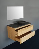 Badkamermeubel Set Wood Eiken 80cm met natuursteen blad en waskom