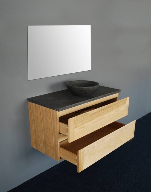 Badkamermeubel Set Wood Eiken 80cm met natuursteen blad en waskom