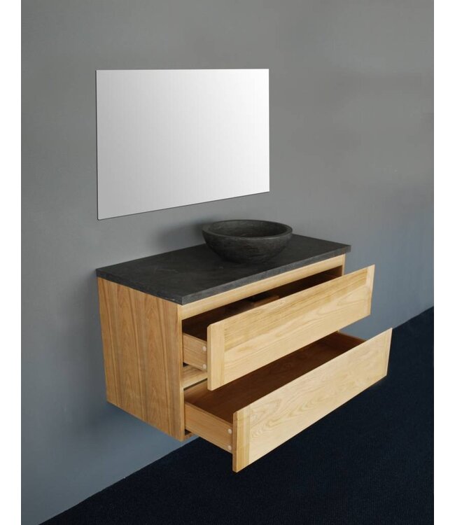Badkamermeubel Set Wood Eiken 80cm met natuursteen blad en waskom