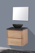 Badkamermeubel Set Wood Eiken 60cm met natuursteen blad en waskom