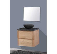 Badkamermeubel Set Wood Eiken 60cm met natuursteen blad en waskom