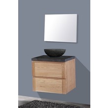 Badkamermeubel Set Wood Eiken 60cm met natuursteen blad en waskom