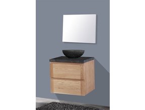 Badkamermeubel Set Wood Eiken 60cm met natuursteen blad en waskom
