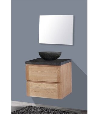 SANI-SUPPLY Badkamermeubel Set Wood Eiken 60cm met natuursteen blad en waskom