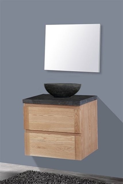Badkamermeubel Set Wood Eiken 60cm met natuursteen blad en waskom
