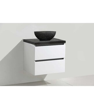 SANI-SUPPLY Badkamermeubel set Trendline Glans Wit 60x47x52 cm met natuursteen blad en Waskom