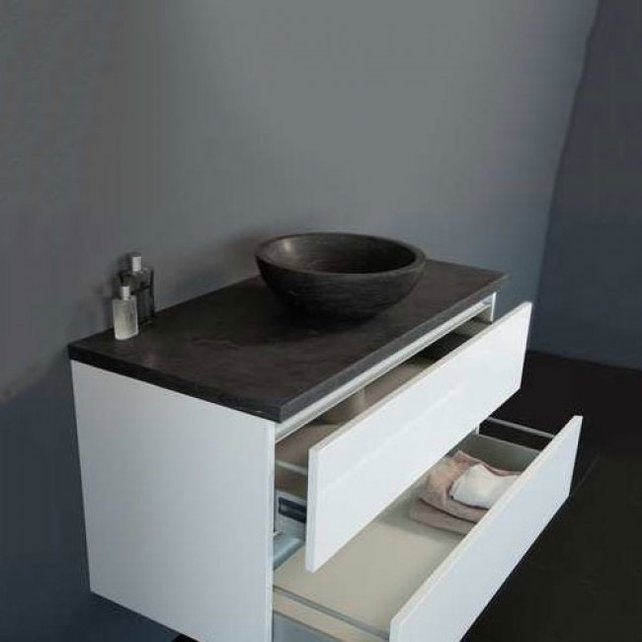 Badkamermeubel set Trendline Glans Wit 100x47x52 cm met natuursteen blad en Waskom